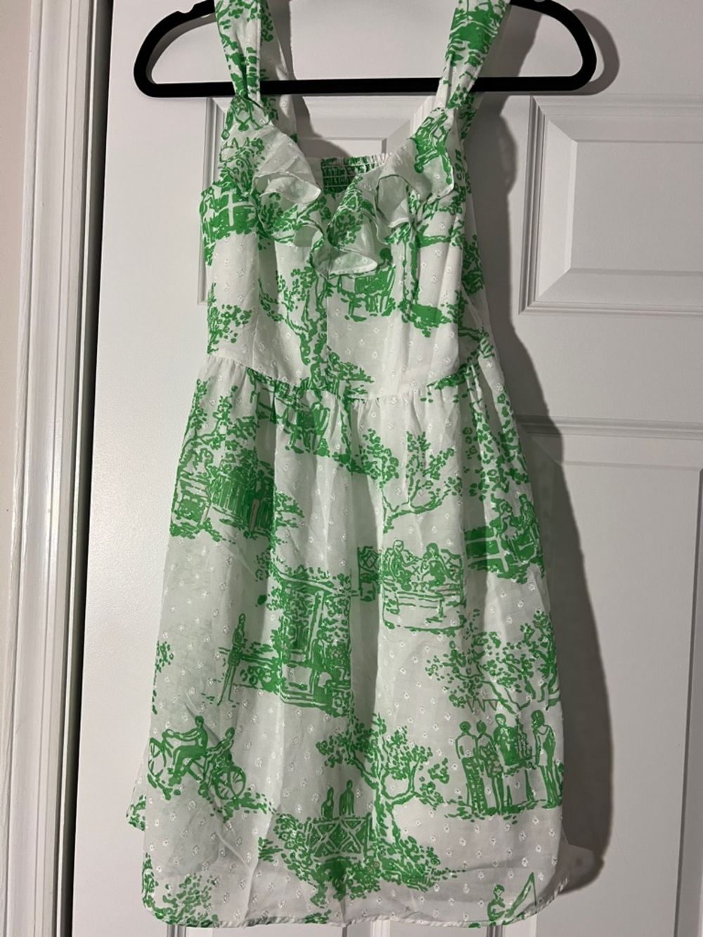 Lilly Pulitzer White and Green Mini Dress with Toile Print
